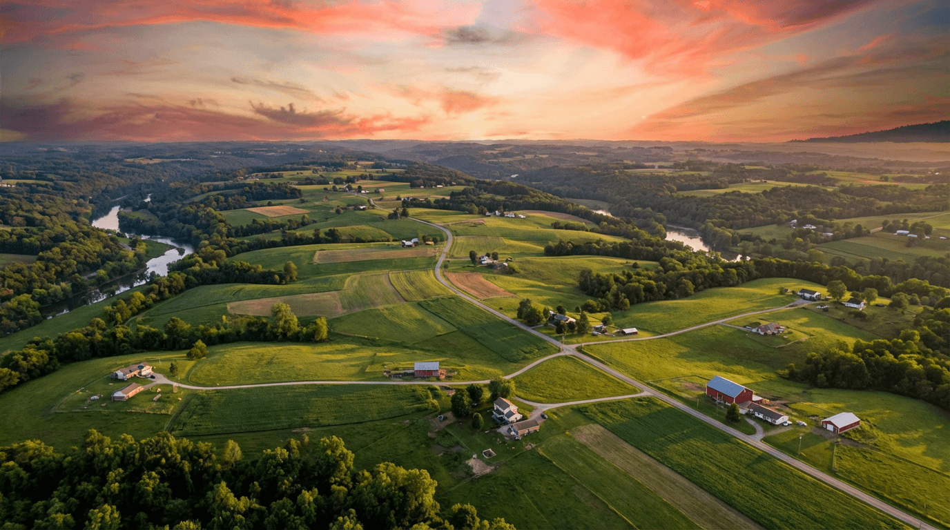 Aerial view of beautiful Butler County Pennsylvania countryside