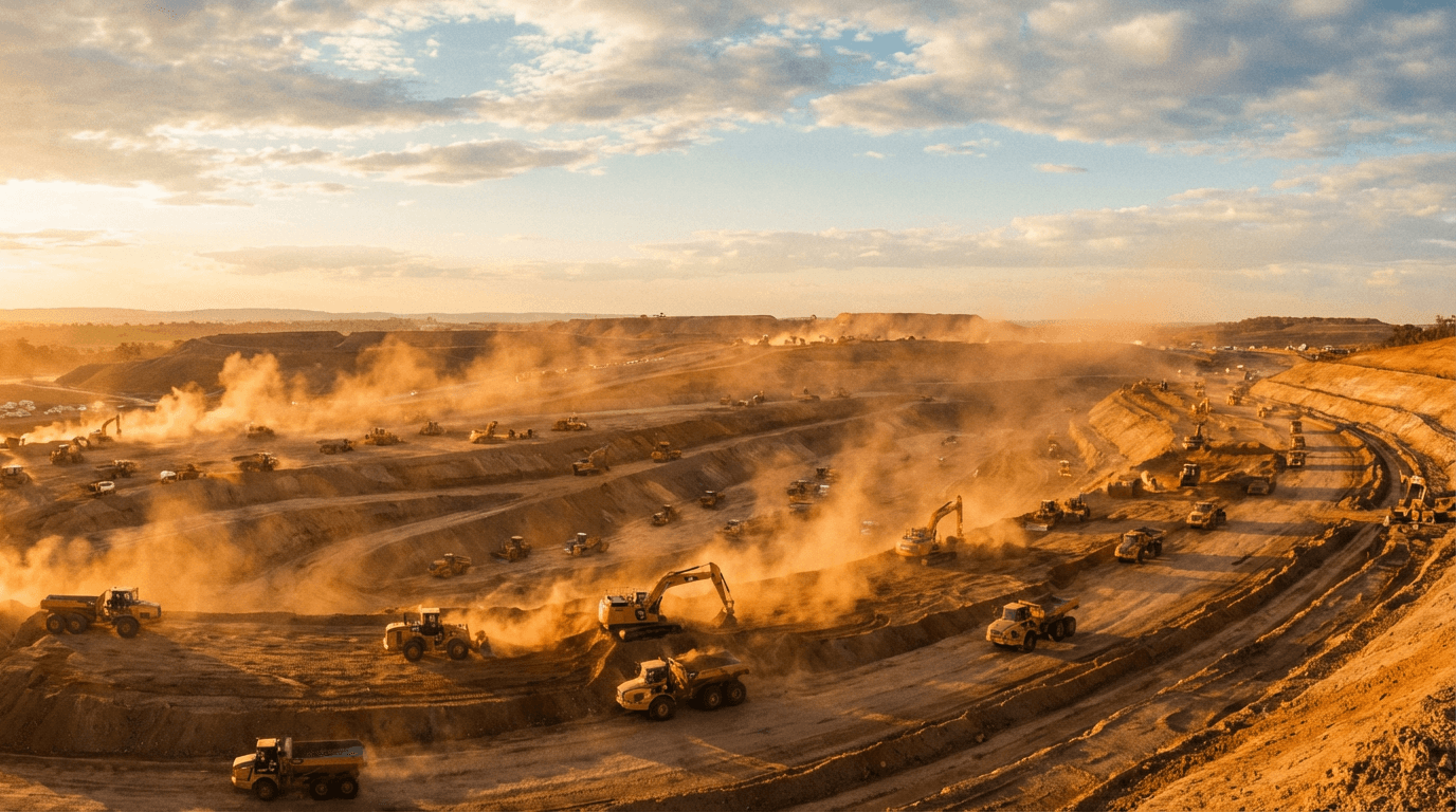 Excavation equipment working on a large earthwork project