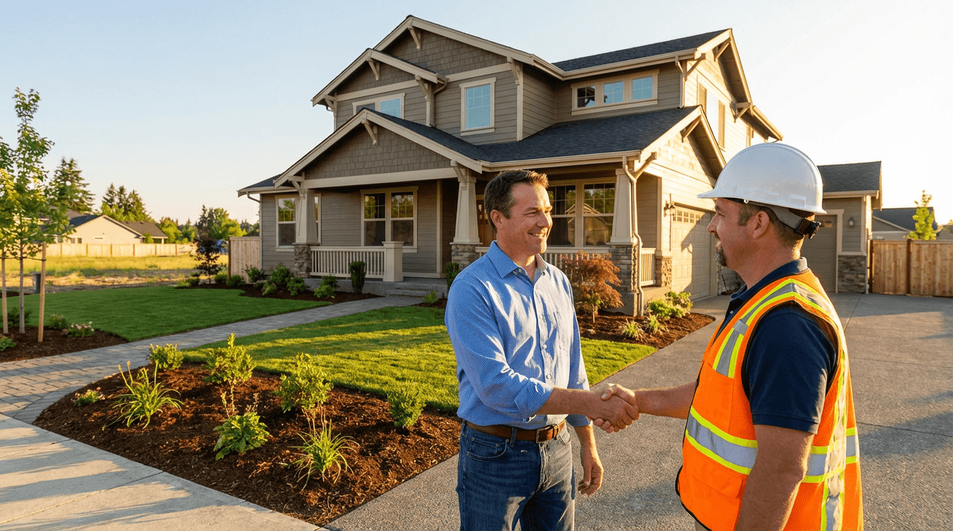 Happy client shaking hands with excavation contractor